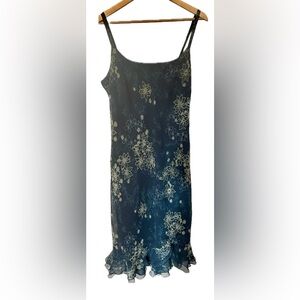 Believe woman’s flowery sun dress teal yellow size 16